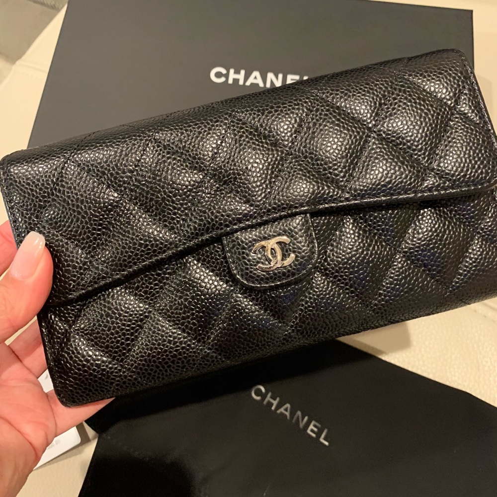 Quilted black caviar wallet.